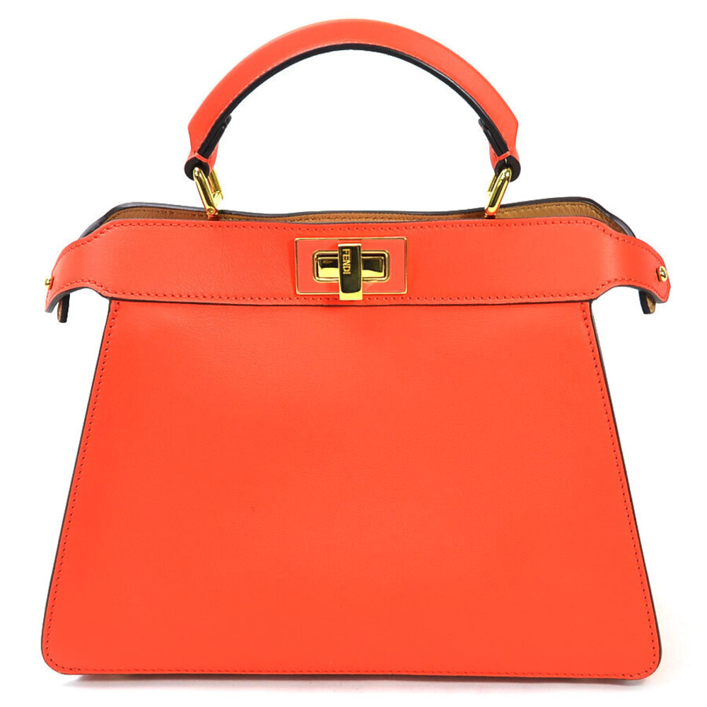 Fendi Handbag Peekaboo You Beige Leather Shoulder Tan See I Bag Orange